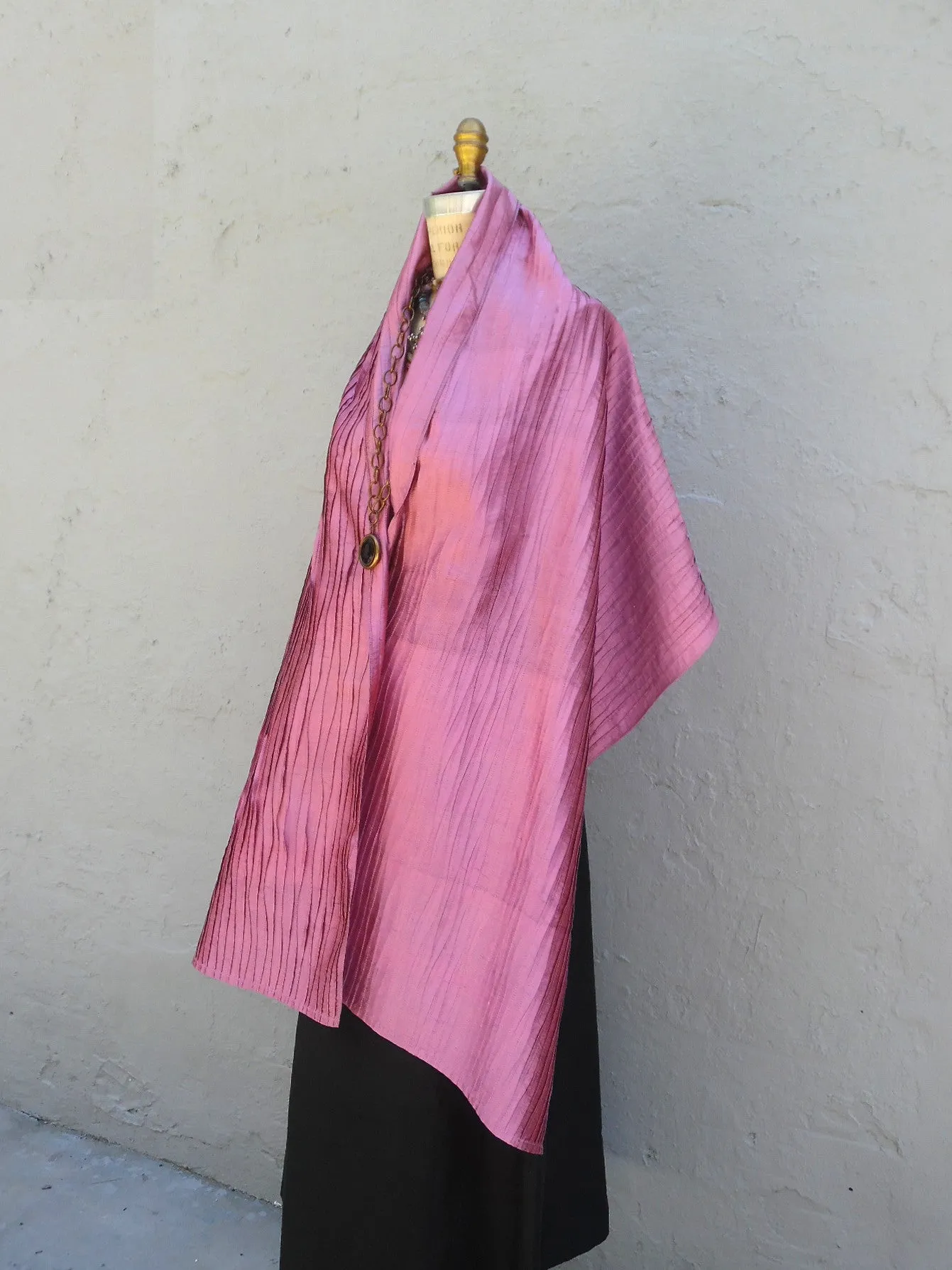 Thai Silk Pintuck Pleated Shawl Lemongrass