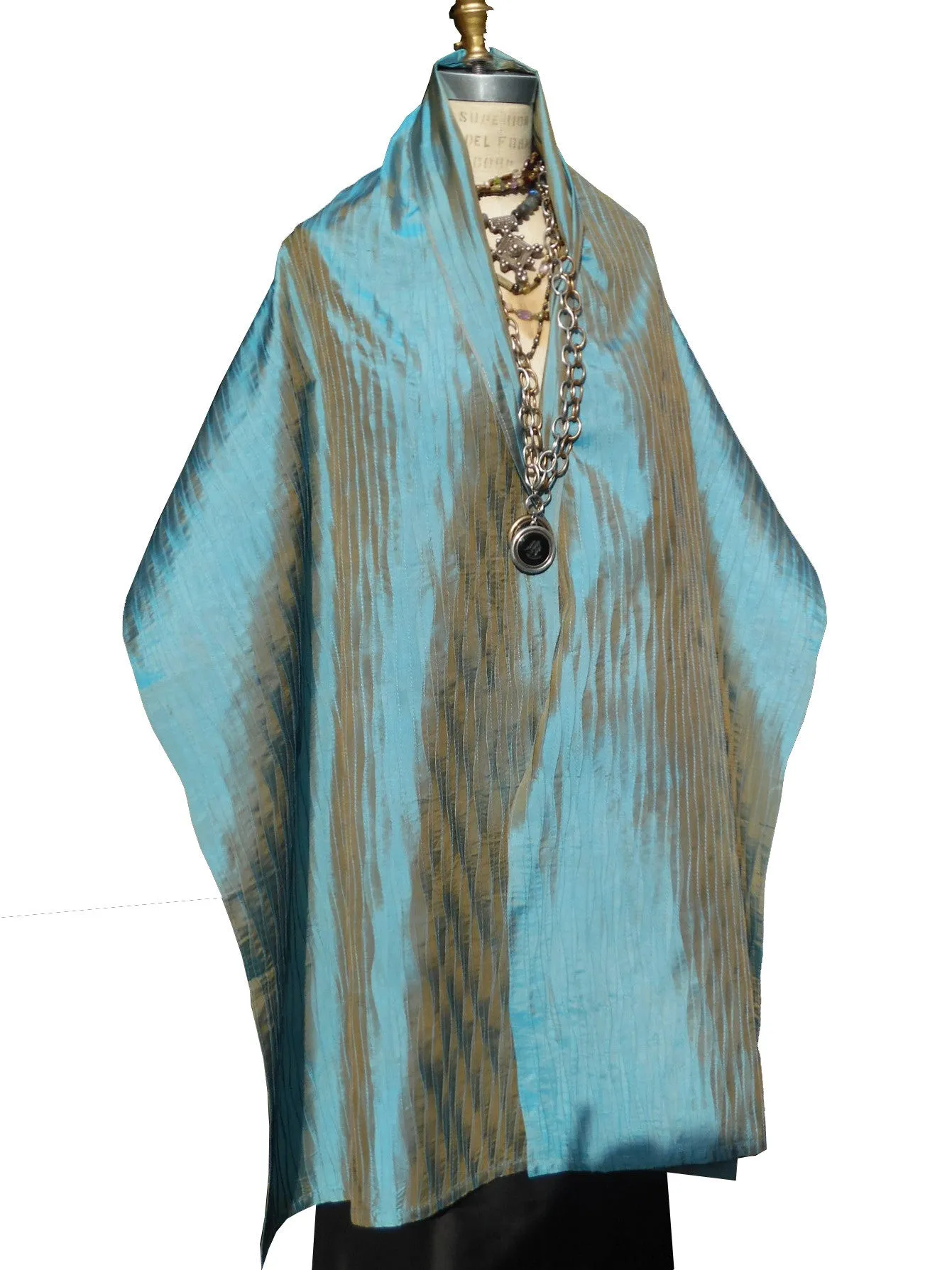 Thai Silk Pintuck Pleated Shawl Peacock