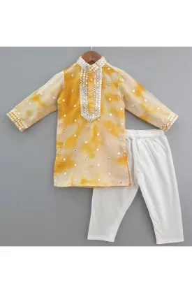 Tie And Dye Faux Mirror Embroidered Organza Kurta With Pyjama Set