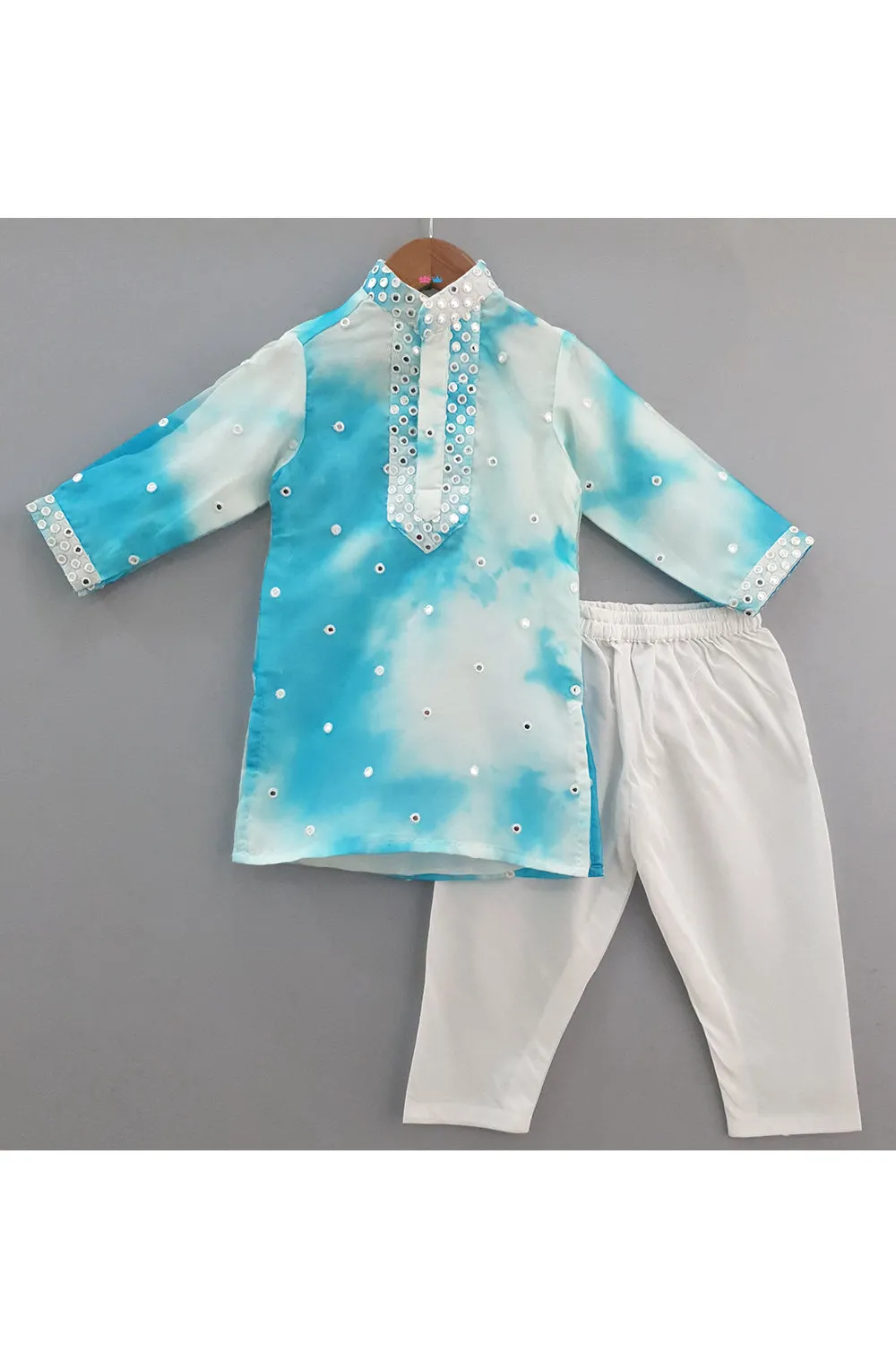 Tie And Dye Faux Mirror Embroidered Organza Kurta With Pyjama Set