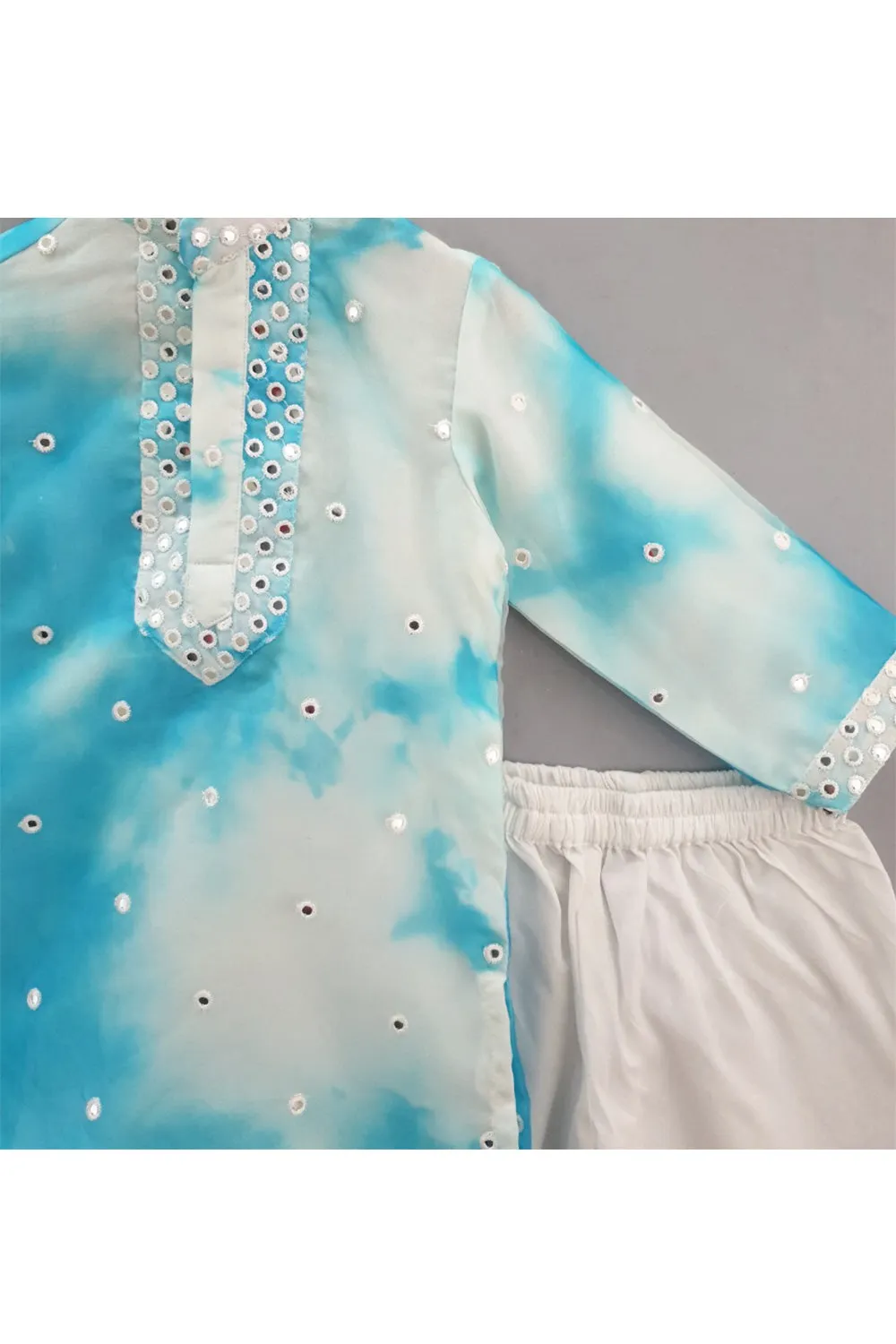 Tie And Dye Faux Mirror Embroidered Organza Kurta With Pyjama Set