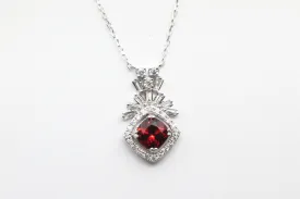 White Gold Garnet Art Deco Style Necklace